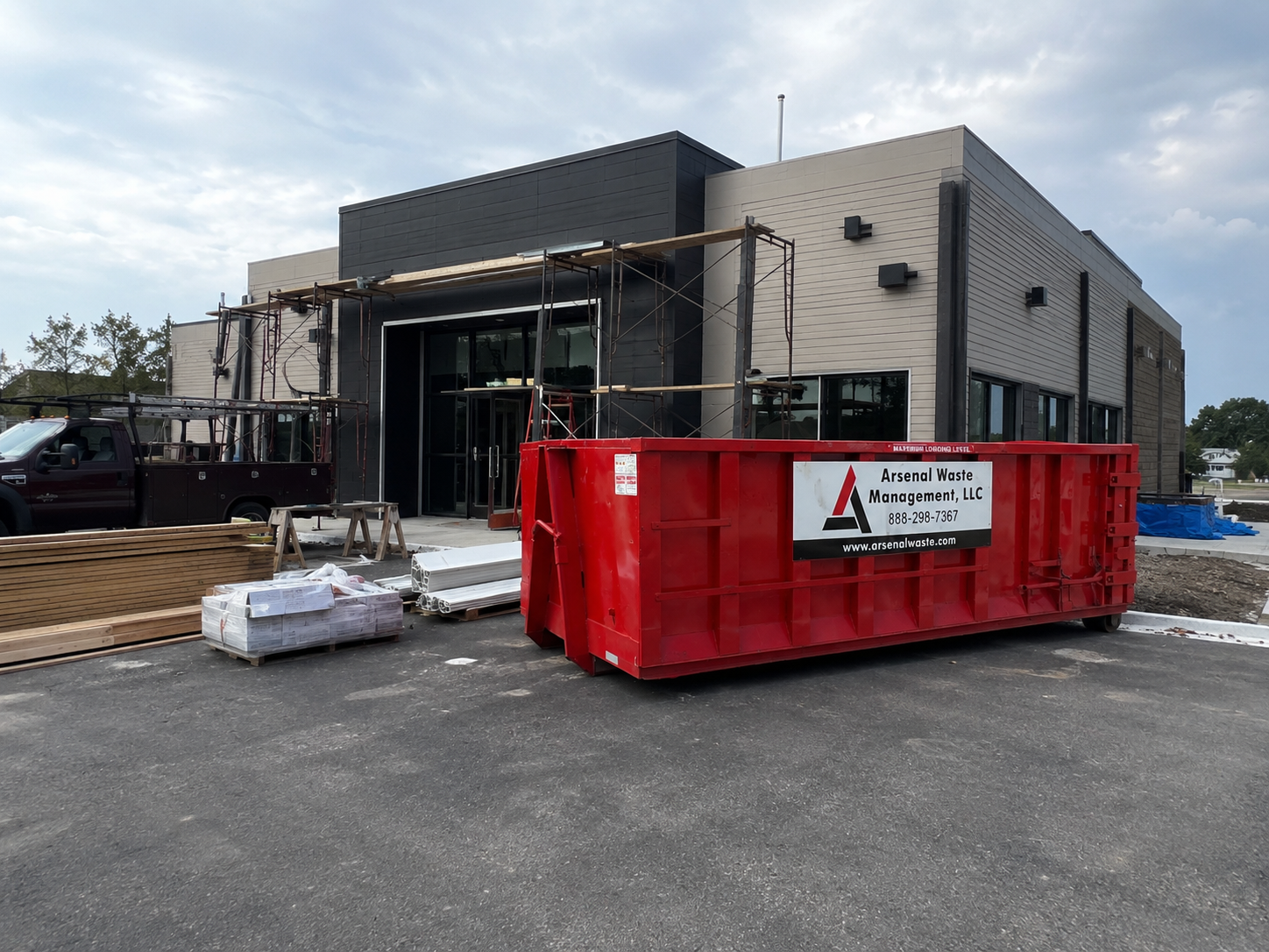 40 yard construction roll-off dumpster on a Derry NH build site - Arsenal Waste Management