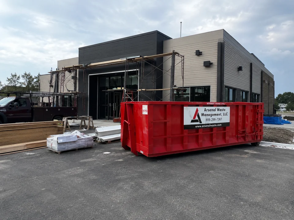 40 yard construction roll-off dumpster on a Derry NH build site - Arsenal Waste Management