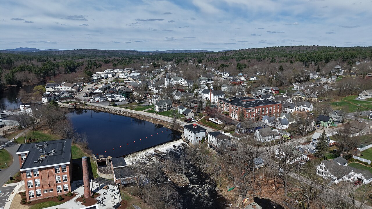 Aerial view of Goffstown, New Hampshire, and the Piscataquog River
