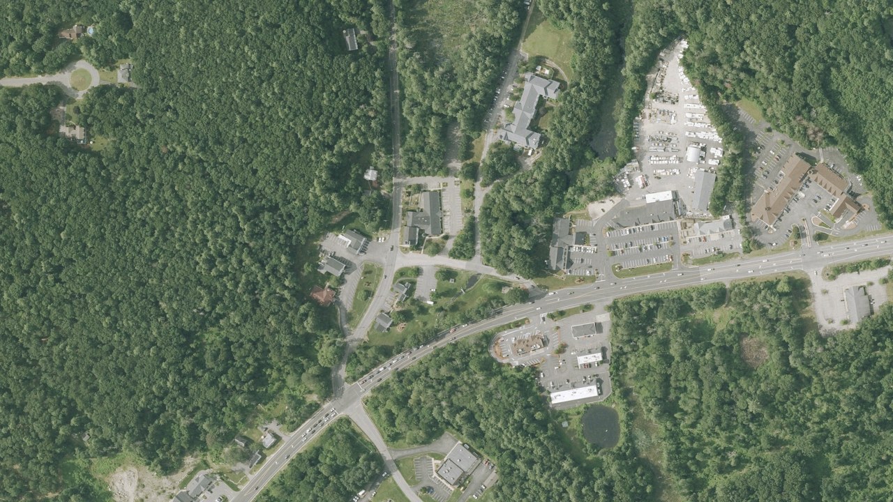 Aerial view of Windham town center around North Lowell Road and Route 111, New Hampshire